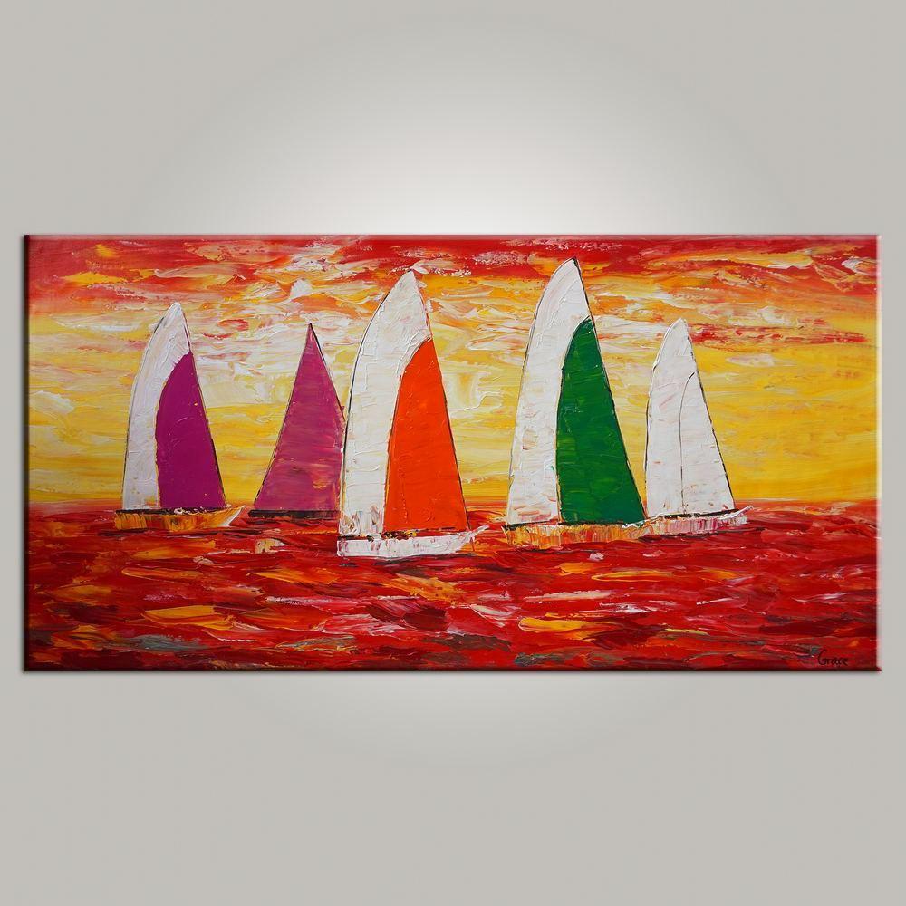 Contemporary Art, Sail Boat Painting, Abstract Art, Painting for Sale, Canvas Art, Living Room Wall Art, Modern Art-artworkcanvas