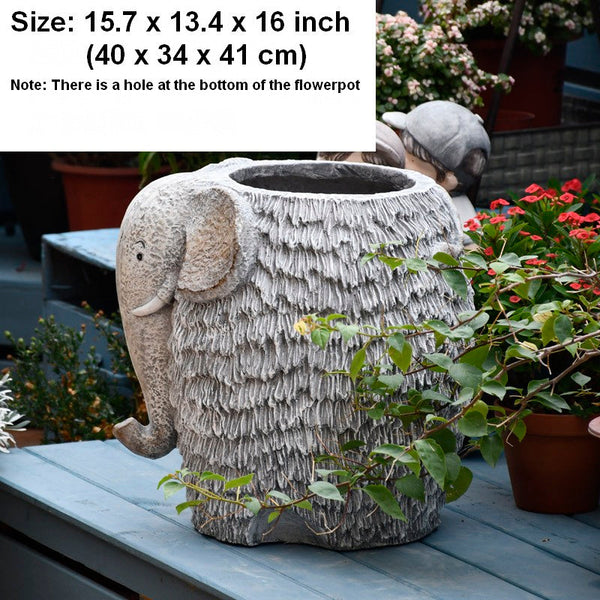 Modern Animal Statue for Garden Ornaments, Large Elephant Flowerpot, Resin Statue for Garden, Villa Outdoor Decor Gardening Ideas-artworkcanvas