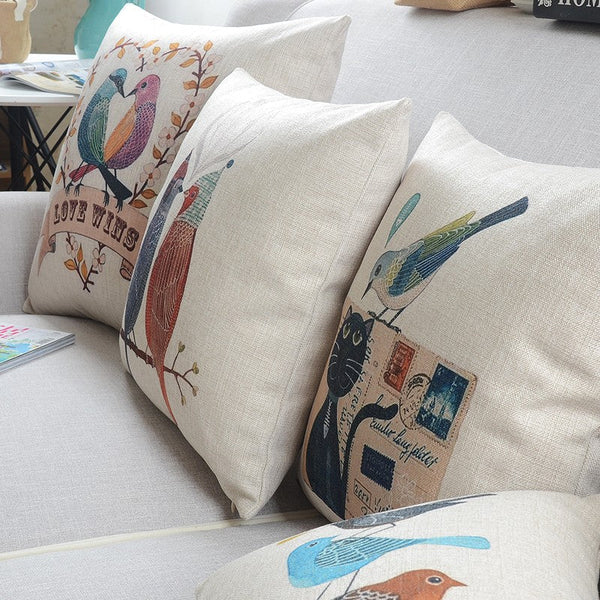 Modern Sofa Decorative Pillows for Children's Room, Singing Birds Decorative Throw Pillows, Love Birds Throw Pillows for Couch, Decorative Pillow Covers-artworkcanvas
