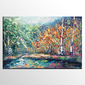 Landscape Painting, Autumn Tree Wall Art, Large Canvas Art, Custom Large Original Artwork, Canvas Painting-artworkcanvas