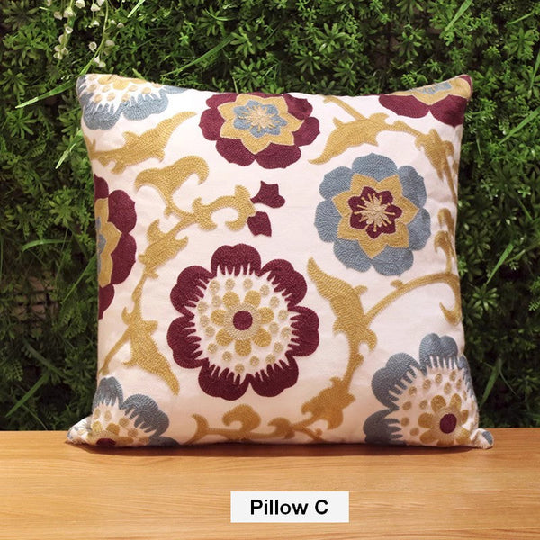 Decorative Sofa Pillows, Cotton Flower Decorative Pillows, Embroider Flower Cotton Pillow Covers, Farmhouse Decorative Throw Pillows for Couch-artworkcanvas