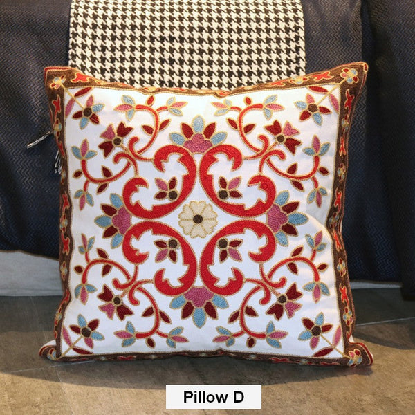 Decorative Sofa Pillows, Cotton Flower Decorative Pillows, Embroider Flower Cotton Pillow Covers, Farmhouse Decorative Throw Pillows for Couch-artworkcanvas
