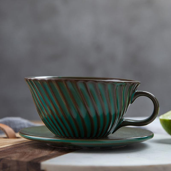 Gray Pottery Coffee Cups, Cappuccino Coffee Mug, Latte Coffee Cup, Breakfast Milk Cup, Ceramic Coffee Cup, Coffee Cup and Saucer Set-artworkcanvas