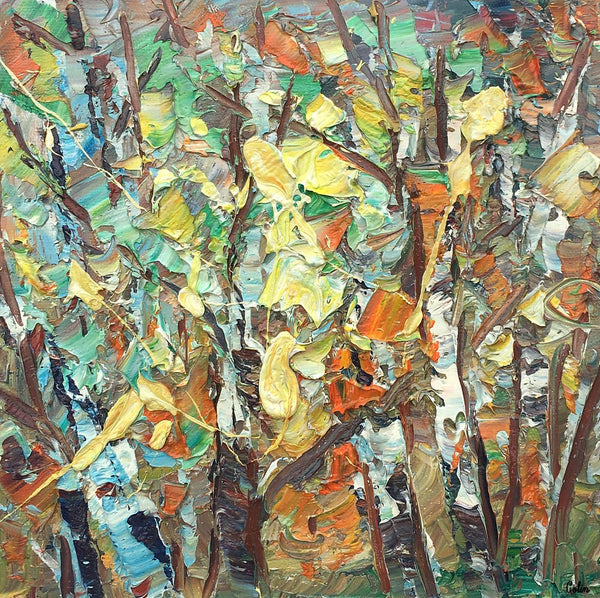 Abstract Painting, Autumn Tree Painting, Small Oil Painting, Heavy Texture Oil Painting, 10X10 inch-artworkcanvas