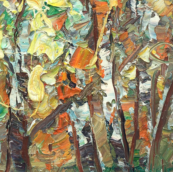 Abstract Painting, Autumn Tree Painting, Small Oil Painting, Heavy Texture Oil Painting, 10X10 inch-artworkcanvas