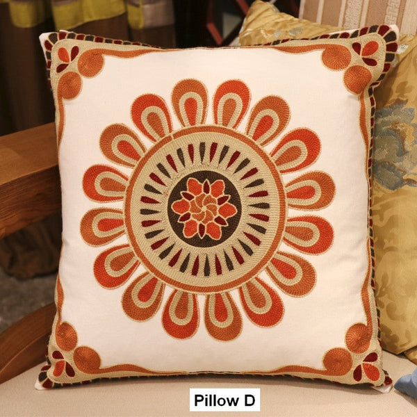Modern Sofa Pillows for Couch, Embroider Flower Cotton Pillow Covers, Cotton Flower Decorative Pillows, Farmhouse Decorative Sofa Pillows-artworkcanvas