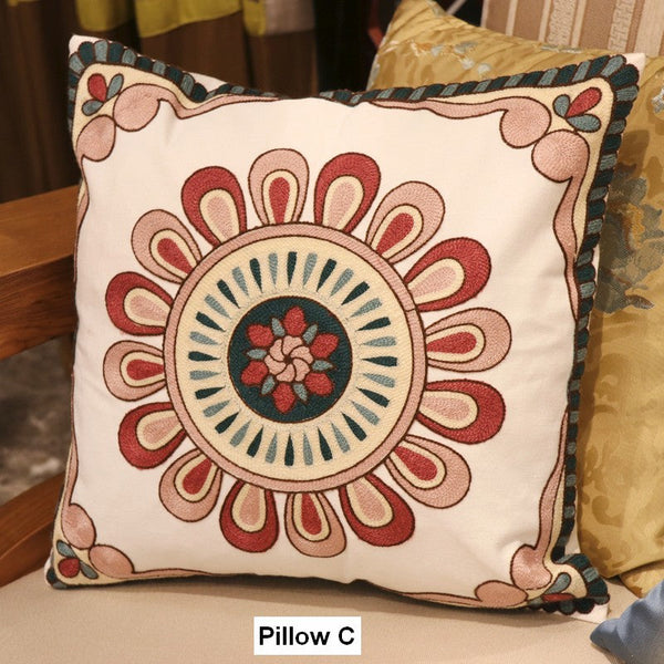 Decorative Throw Pillows for Couch, Embroider Flower Cotton Pillow Covers, Cotton Flower Decorative Pillows, Farmhouse Decorative Sofa Pillows-artworkcanvas