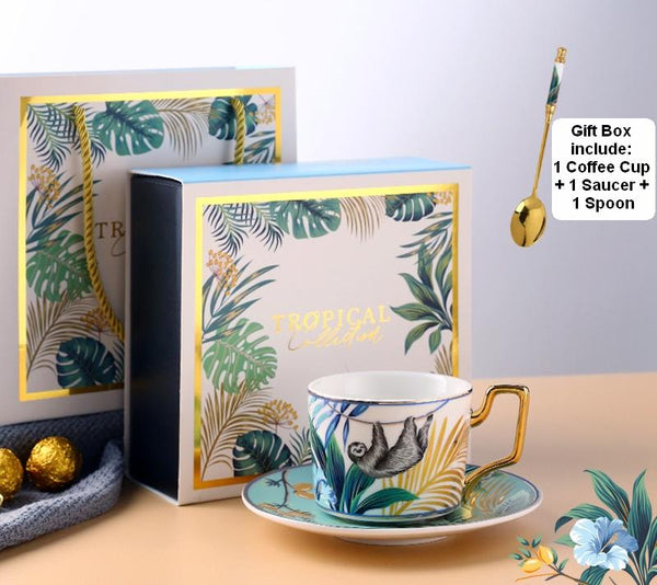 Handmade Coffee Cups with Gold Trim and Gift Box, Tea Cups and Saucers, Jungle Tiger Porcelain Coffee Cups-artworkcanvas