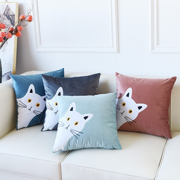 Modern Sofa Decorative Pillows, Lovely Cat Pillow Covers for Kid's Room, Cat Decorative Throw Pillows for Couch, Modern Decorative Throw Pillows-artworkcanvas