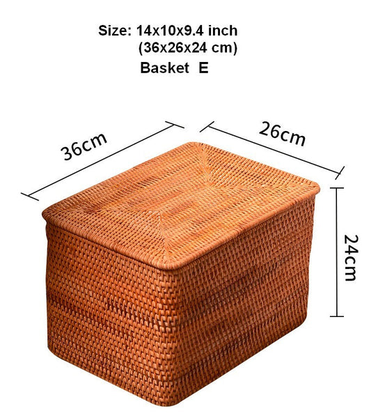 Extra Large Woven Rattan Storage Basket for Bedroom, Rattan Storage Baskets, Rectangular Woven Basket with Lid, Storage Baskets for Shelves-artworkcanvas