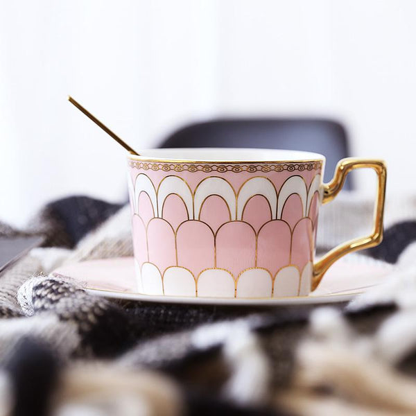 Elegant Porcelain Coffee Cups, Latte Coffee Cups with Gold Trim and Gift Box, British Tea Cups, Tea Cups and Saucers-artworkcanvas
