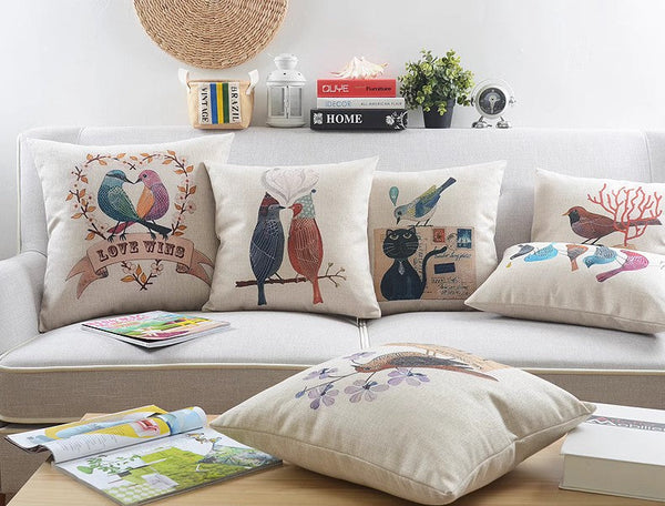 Decorative Sofa Pillows for Children's Room, Love Birds Throw Pillows for Couch, Singing Birds Decorative Throw Pillows, Embroider Decorative Pillow Covers-artworkcanvas
