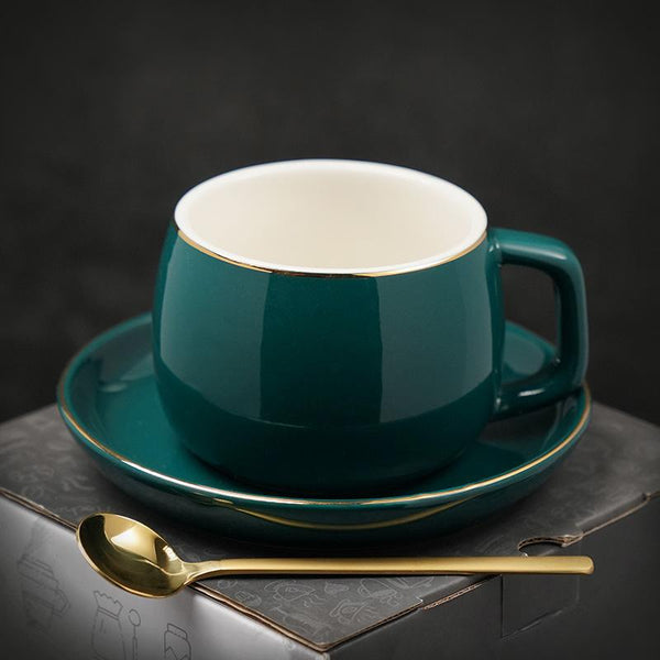 Handmade Black Coffee Cup, Green Coffee Mug, White Coffee Cups, Tea Cup, Ceramic Cup, Round Coffee Cup and Saucer Set-artworkcanvas