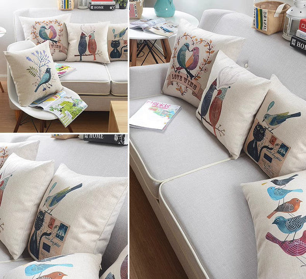 Modern Sofa Decorative Pillows for Children's Room, Singing Birds Decorative Throw Pillows, Love Birds Throw Pillows for Couch, Decorative Pillow Covers-artworkcanvas