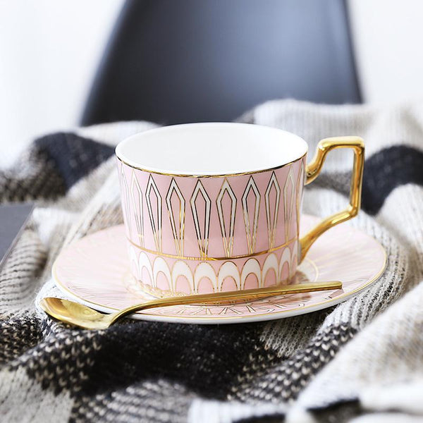 Elegant Porcelain Coffee Cups, Latte Coffee Cups with Gold Trim and Gift Box, British Tea Cups, Tea Cups and Saucers-artworkcanvas