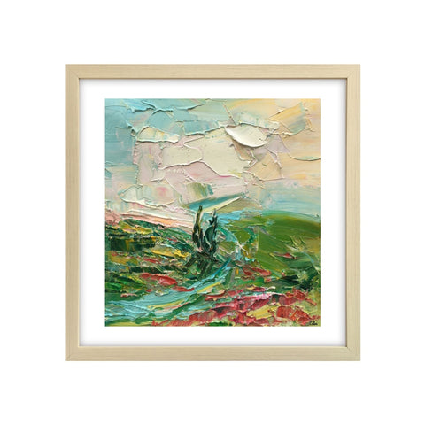 Mountain and Flower Painting, Abstract Painting, Small Painting, Heavy Texture Oil Painting, 12X12 inch-artworkcanvas