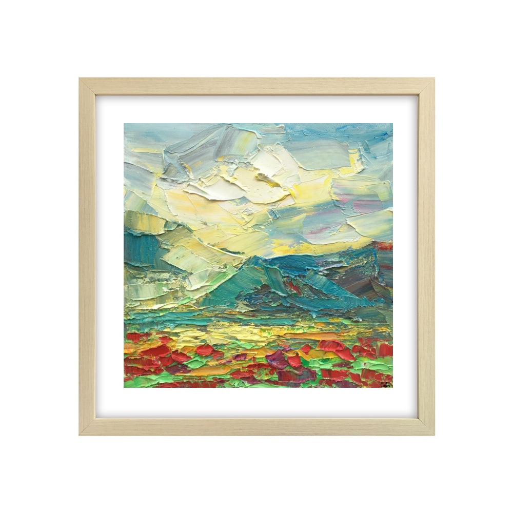 Heavy Texture Oil Painting, Mountain and Flower Painting, Abstract Painting, Small Painting, 12X12 inch-artworkcanvas