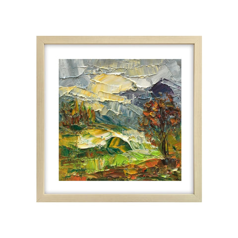 Original Small Painting, Heavy Texture Oil Painting, Mountain Tree Painting, Abstract Painting, 10X10 inch-artworkcanvas