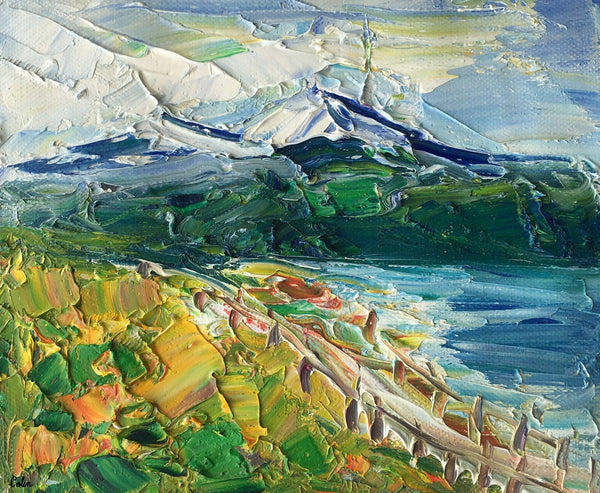 Canvas Wall Art, Small Painting, Heavy Texture Oil Painting, Mountain Lake Painting, 9X11 inch-artworkcanvas