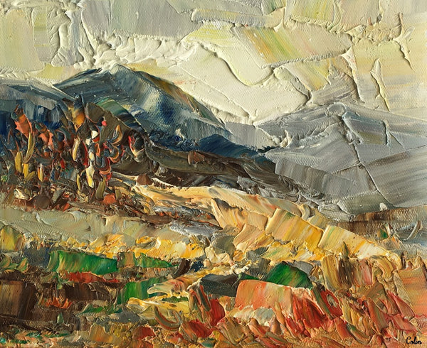 Canvas Painting, Heavy Texture Oil Painting, Autumn Mountain Tree Painting, Original Small Painting, 8X10 inch-artworkcanvas