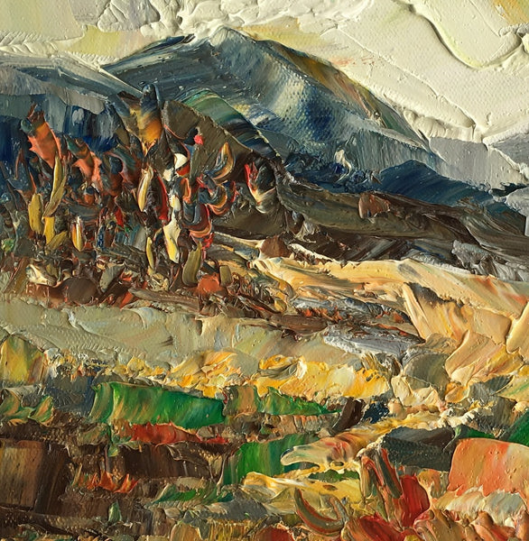 Canvas Painting, Heavy Texture Oil Painting, Autumn Mountain Tree Painting, Original Small Painting, 8X10 inch-artworkcanvas