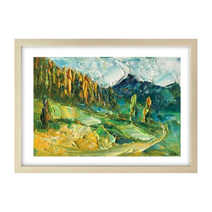 Small Painting, Heavy Texture Oil Painting, Mountain Tree Painting, 9X13 inch-artworkcanvas