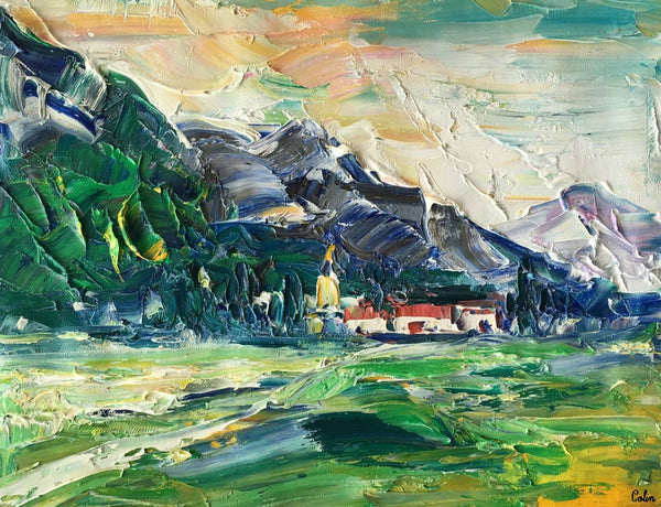 Canvas Art, Small Painting, Heavy Texture Oil Painting, Mountain Tree Painting, 10X13 inch-artworkcanvas