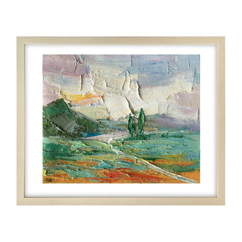 Landscape Painting, Cypres and Flower Field Painting, Small Oil Painting, Heavy Texture Oil Painting, 10X12 inch-artworkcanvas