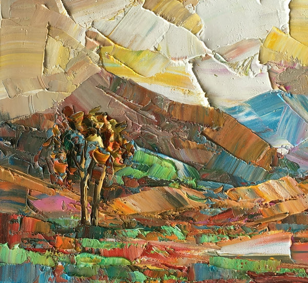 Autumn Mountain Tree Painting, Small Oil Painting, Landscape Painting, Heavy Texture Art-artworkcanvas
