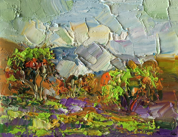 Original Small Painting, Canvas Painting, Heavy Texture Oil Painting, Mountain Tree Painting-artworkcanvas
