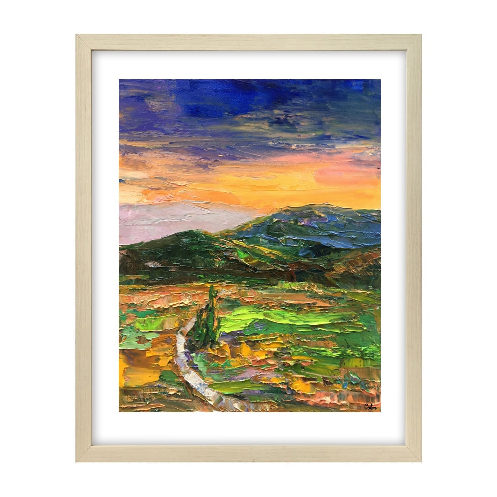 Abstract Landscape Painting, Mountain and Cypress Tree Painting, Small Oil Painting, Original Artwork, 16X19 inch-artworkcanvas