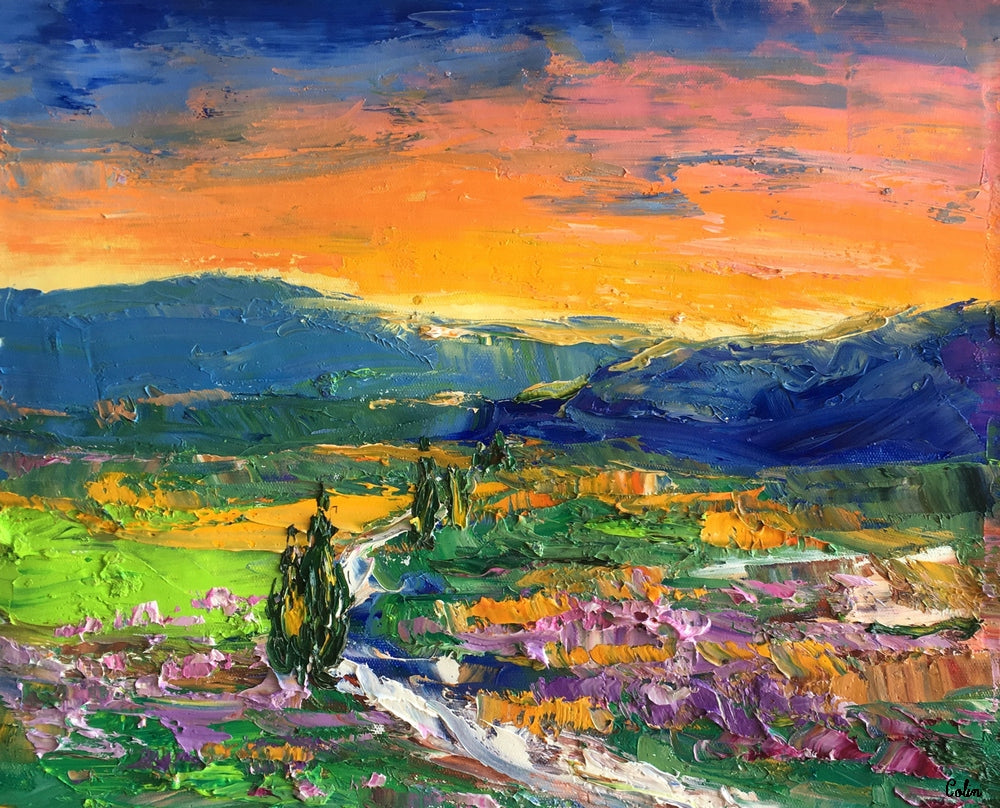 Heavy Texture Oil Painting, Mountain Tree Landscape Painting