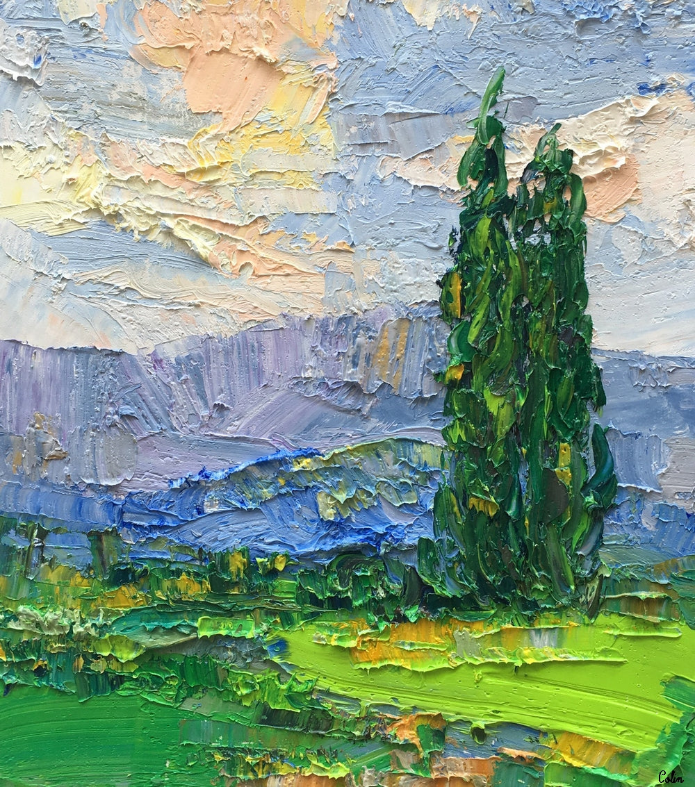Landscape Painting, Mountain Tree Painting, Small Oil Painting
