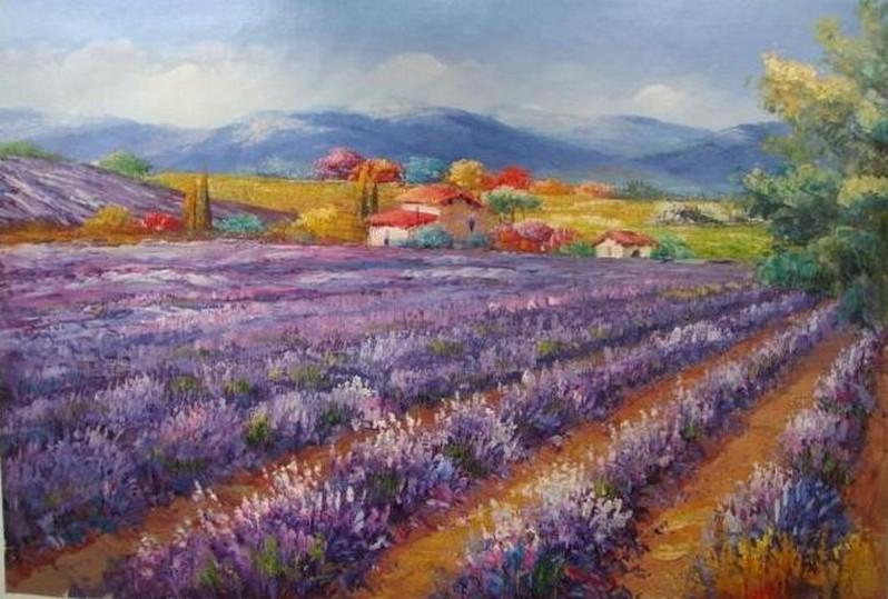 Canvas Painting, Landscape Painting, Lavender Field, Wall Art, Large Painting, Living Room Wall Art, Oil Painting, Canvas Art, Autumn Painting-artworkcanvas