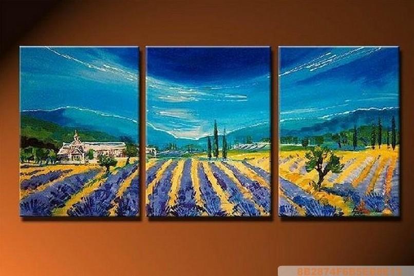 Lavender Field, Landscape Painting, Living Room Wall Art, 3 Panel Painting, Art Painting, Wall Hanging-artworkcanvas