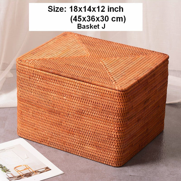 Large Storage Basket for Living Room, Storage Basket for Clothes, Woven Rattan Storage Baskets, Rectangular Storage Basket, Storage Basket with Lid-artworkcanvas