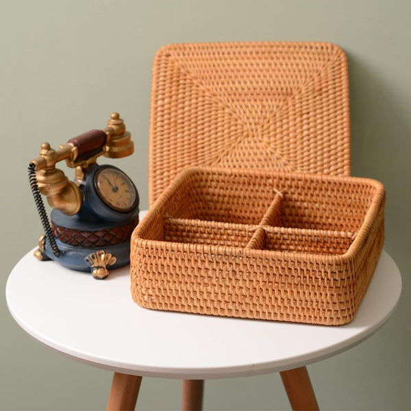 Storage Basket with Lid, Rattan Square Basket, Storage Basket with Lid, Kitchen Storage Baskets-artworkcanvas