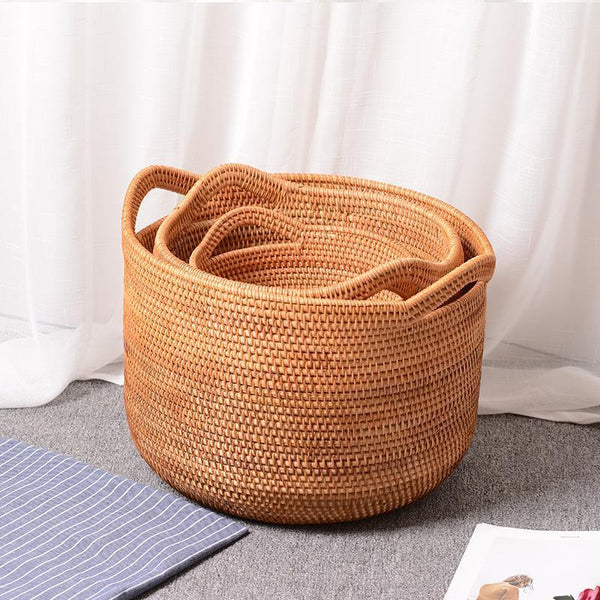 Wicker Woven Storage Baskets, Kitchen Storage Baskets, Rattan Storage Basket, Round Storage Basket for Bathroom-artworkcanvas