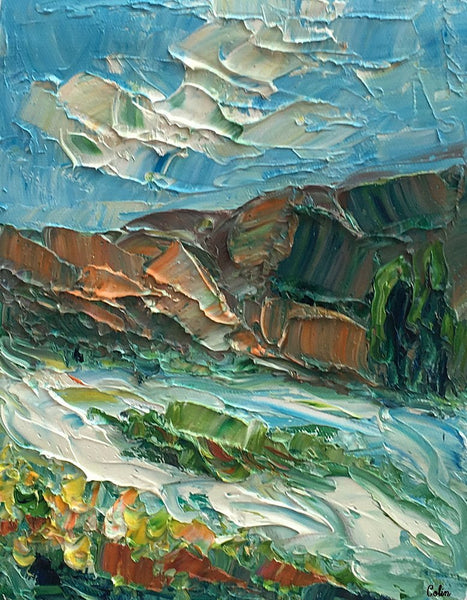 Canvas Painting, Mountain River Landscape Painting, Small Oil Painting, Heavy Texture Oil Painting, 8X10 inch-artworkcanvas