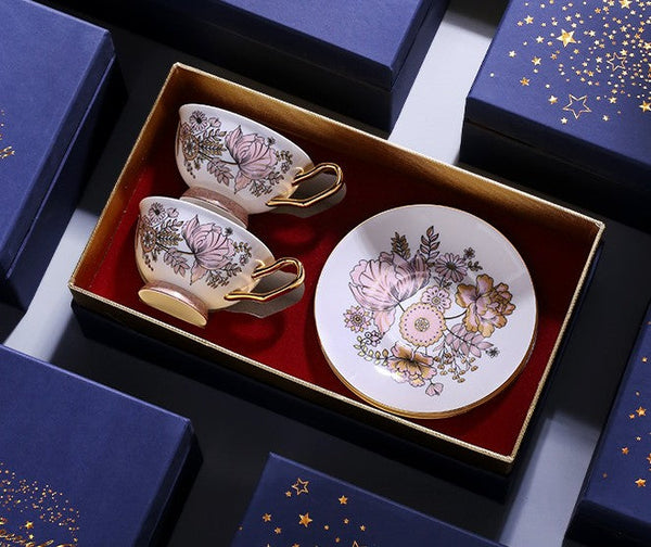 Unique Iris Flower Tea Cups and Saucers in Gift Box, Elegant Ceramic Coffee Cups, Afternoon British Tea Cups, Royal Bone China Porcelain Tea Cup Set-artworkcanvas