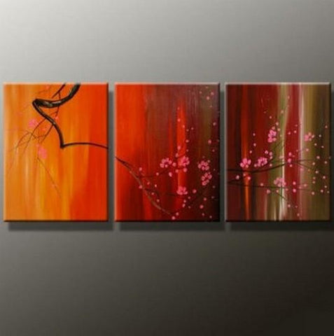 Flower Art, Plum Tree Painting, Canvas Painting, Original Art, Large Painting, 3 Panel Wall Art-artworkcanvas