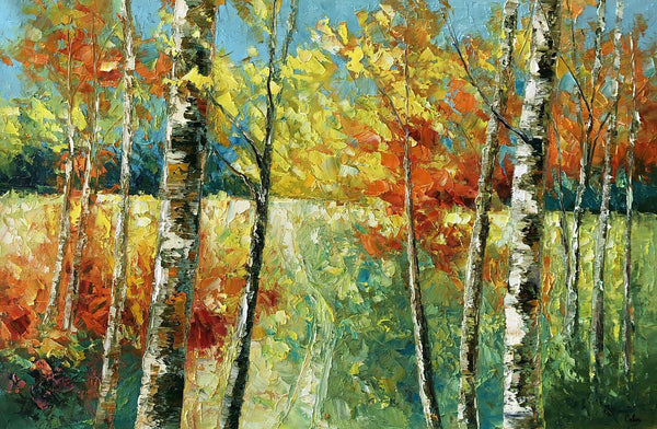 Landscape Painting, Autumn Tree Painting, Bedroom Wall Art, Large Artwork, Original Artwork, Tree Oil Painting-artworkcanvas