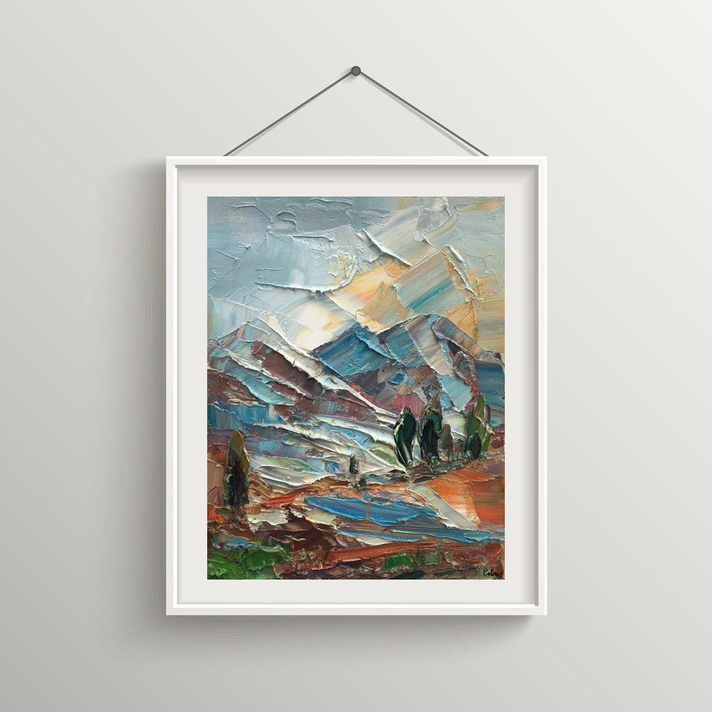 Mountain River Landscape Painting, Canvas Painting, Small Oil Painting, Heavy Texture Oil Painting, 8X10 inch-artworkcanvas