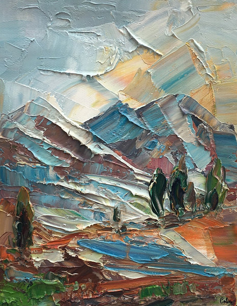 Mountain River Landscape Painting, Canvas Painting, Small Oil Painting, Heavy Texture Oil Painting, 8X10 inch-artworkcanvas