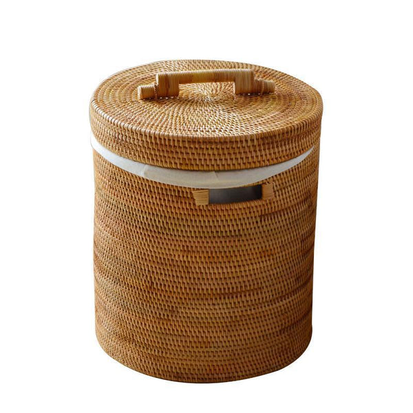 Large Laundry Storage Basket with Lid, Large Rattan Storage Basket for Bathroom, Woven Round Storage Basket for Clothes-artworkcanvas