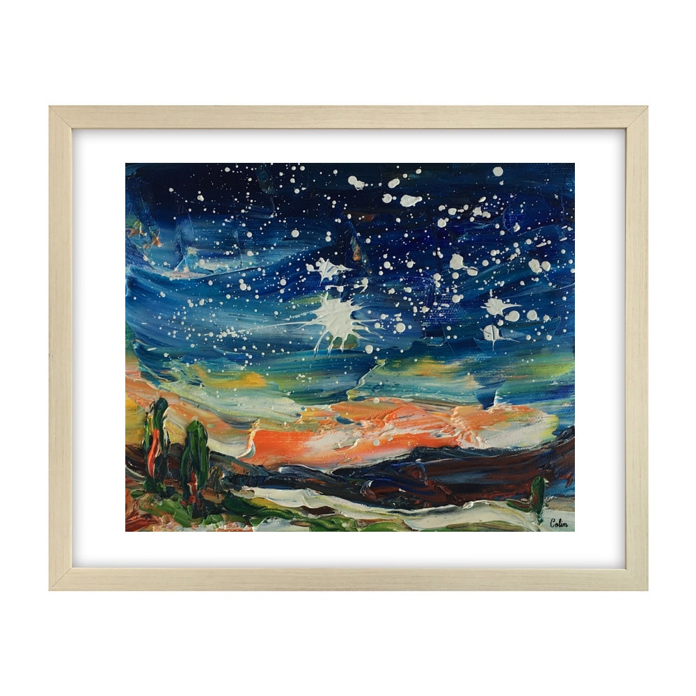 Landscape Painting, Starry Night Sky Painting, Small Oil Painting, Heavy Texture Oil Painting, 8X10 inch-artworkcanvas