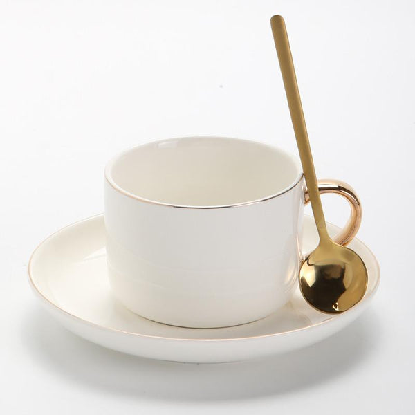 Tea Cup and Saucer Set, Large Ceramic Cup, Simple Coffee Cup and Saucer Set, Black Coffee Cup, Green Teacup, White Coffee Mug-artworkcanvas