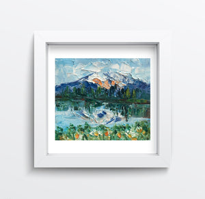 Heavy Texture Oil Painting, Mountain Lake Painting, Small Oil Painting, Abstract Painting,10X12 inch-artworkcanvas