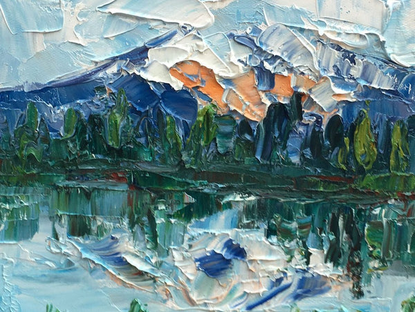 Heavy Texture Oil Painting, Mountain Lake Painting, Small Oil Painting, Abstract Painting,10X12 inch-artworkcanvas