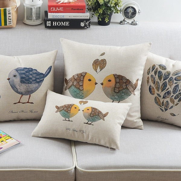 Simple Decorative Pillow Covers, Decorative Sofa Pillows for Children's Room, Love Birds Throw Pillows for Couch, Singing Birds Decorative Throw Pillows-artworkcanvas